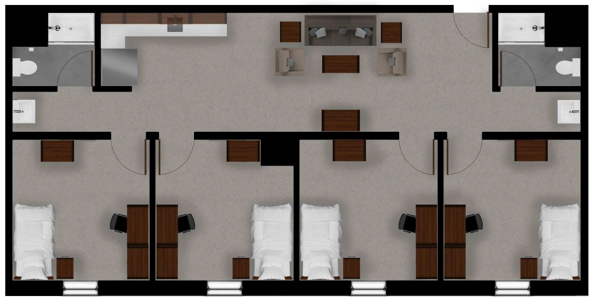 UNIT D: 4 Bedrooms/ 2 Baths Deluxe Suite